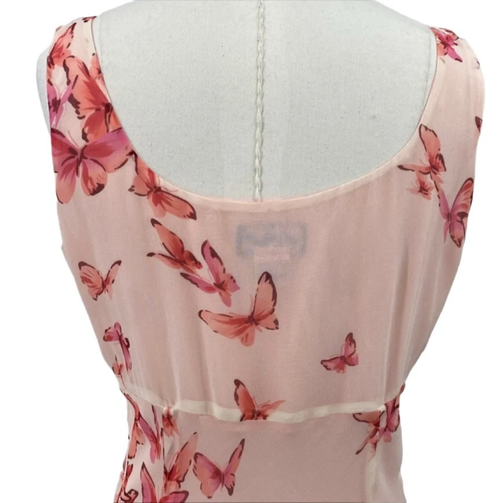 VTG Y2K Fairycore 100% silk lined butterfly empire waist midi dress Sz 14 - Picture 4 of 9